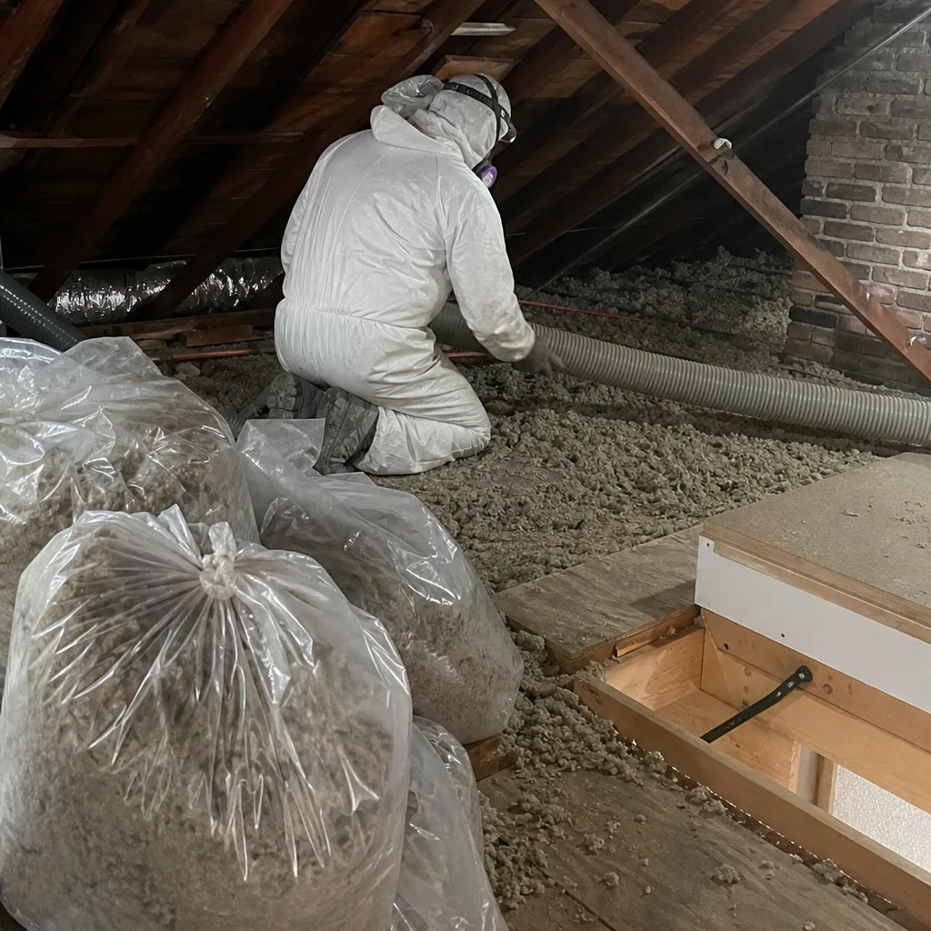 Professional performing residential attic insulation removal and replacement service in Bellflower, CA